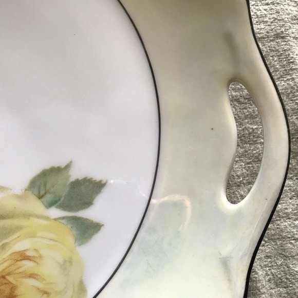 Z.S.&C. German Porcelain Cake Dish Yellow Rose Handles PreOwned - Picture 13 of 16